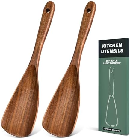 2Pcs Wooden Spatula Spoon, Multifunction Cooking Spoon for Nonstick