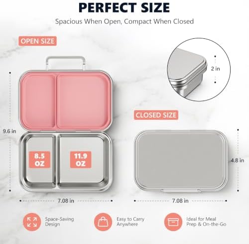Pawtong Stainless Steel Bento Box for Kids, 2 Compartment Food Grade