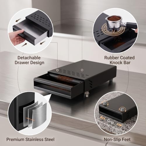 Espresso Coffee Knock Box Drawer, Removable Rubber Strike Wood Pole