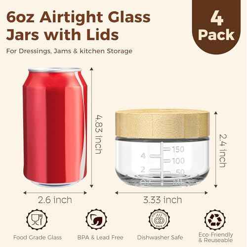 6 oz Small Glass Jars with Bamboo Lids, 4 Pack