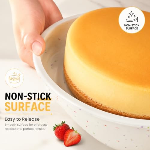 Vinino 10 Inch Silicone Cake Pan, 3 Pack Round Baking Mold with Metal