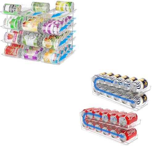 Can Organizer for Pantry Stackable AND Rolling Soda Can Dispenser for