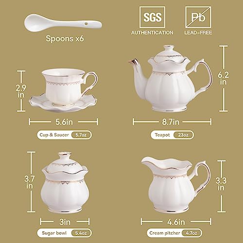 Sweejar Porcelain Tea Set With Gold Trim - Ceramic Tea pot and Sugar &