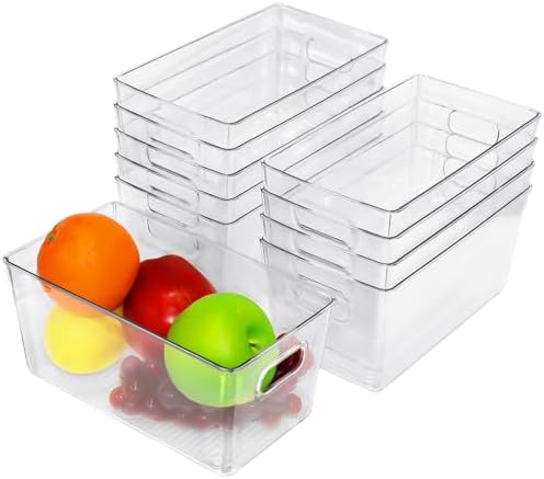 10 Pcs Clear Plastic Storage Bins,Pantry Organizer Bins