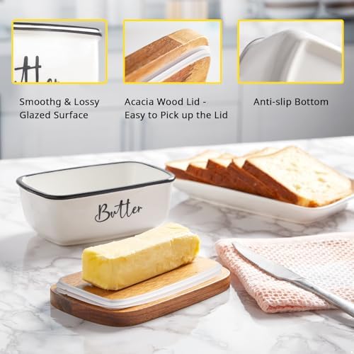 Butter Dish with Lid, ALELION Large Ceramic Butter Dish for