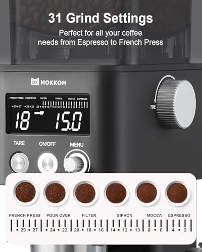 MOKKOM Conical Burr Coffee Grinder with Scale