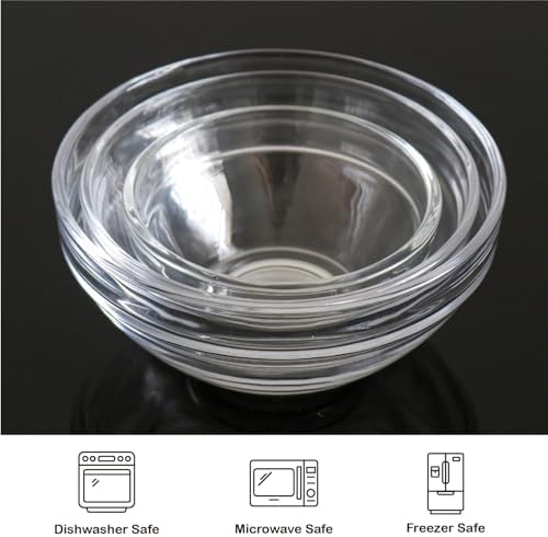 3 Sizes of Clear Glass Bowls, 2.5, 3.5 & 8.5 oz, Small Prep Bowls for
