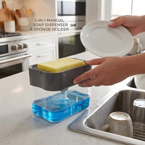 Countertop Kitchen Dish Soap Dispenser and Sponge Holder, 13 Ounces