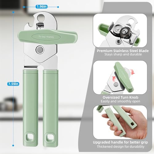 Can Opener Manual, Reinforced Blade, Effortless Knob, Non-Stick, Green