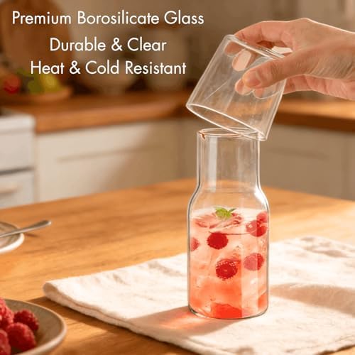 YOUEON 2 Sets 17 Oz Bedside Water Carafe and Glass Set, Nightstand