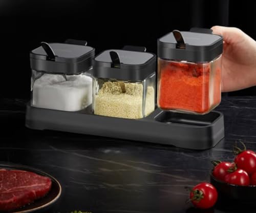 LOYUYU Condiment Jar Spice Container with Lids and Spoons, 250ml Clear