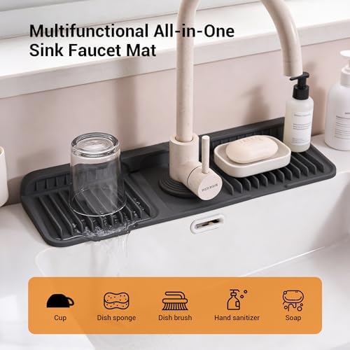 ZJWZLG 17.7"X5.5" Silicone Faucet Mat, Snap-On Sink Splash Guard