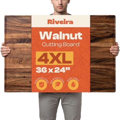 Riveira Walnut Wood Cutting Board, 36" x 24" x 1 Inch