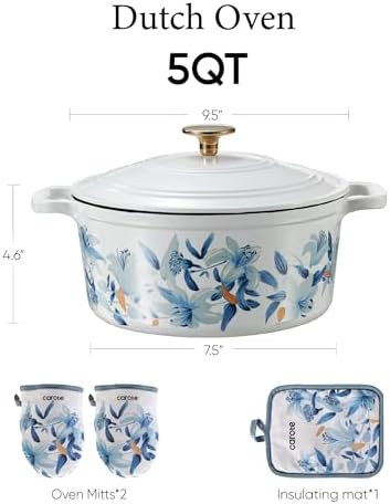 CAROTE Enameled Cast Iron Dutch Oven, 5QT