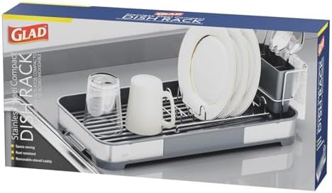 Glad Small Stainless Steel Dish Drying Rack, 8”W x 17.5”L