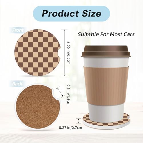 Brown Checkered Car Coasters for Cup Holders,2 Pack Car Cup Holder