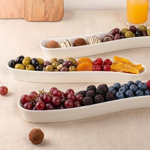 Dizada 3 Pack Olive Trays, 12" Ceramic Olive Dish for Appetizers