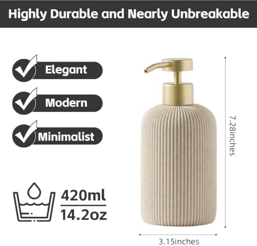 Soap Dispenser14.2OZ, 2PCS Luxurious Stripe,Beige, Gold Pump