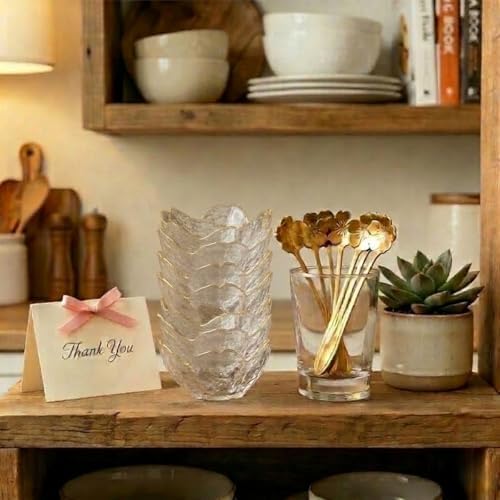 3.3“ Small Sakura Dipping Bowls Set with Gold Spoons,Clear Glass Sauce