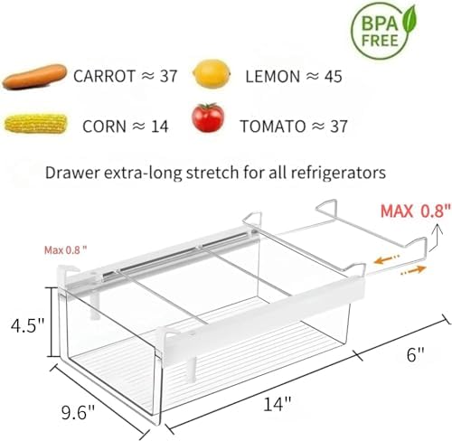 Large Fridge Drawer Organizer 14in-20in Upgradation Refrigerator
