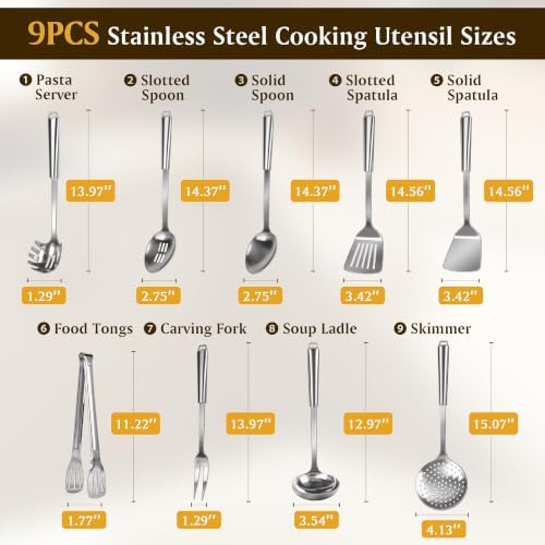 9-Piece 304 Stainless Steel Cooking Utensil Set