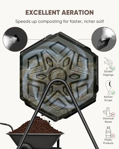 THE Growing 43 Gal Outdoor Compost Bin Tumbler, Black