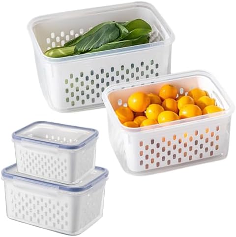 2 Pack Fruit Storage Containers with Removable Drain Basket Lid