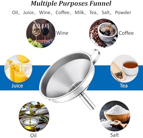 Kitchen Funnel with Strainer and 200 Fine Mesh Filter, 5 Inch Food