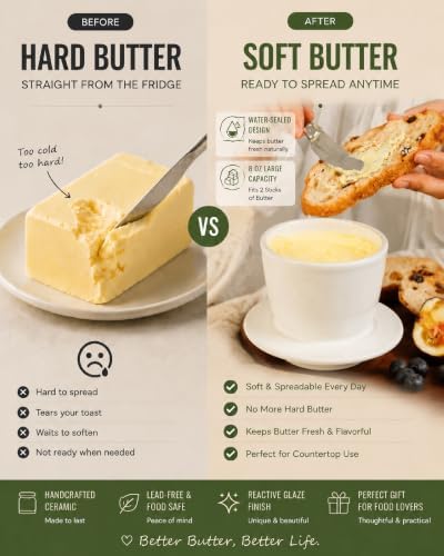 French Butter Crock, Butter Keeper for Counter, 8OZ/2 Sticks