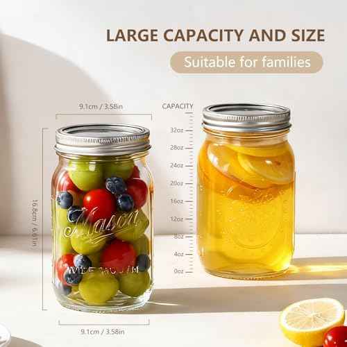 Mason Jars 32 oz, 6 Pack, Wide Mouth