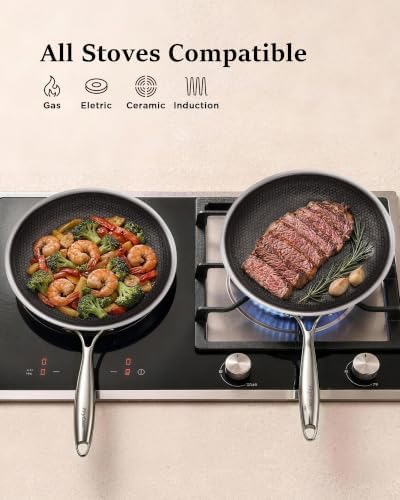 Non Stick Frying Pans Set, 3PC Hybrid Frying Pans Nonstick, Dishwasher & Oven Safe, Induction Compatible, With Stay-Cool Handle, PFOA Free Kitchen Cookware