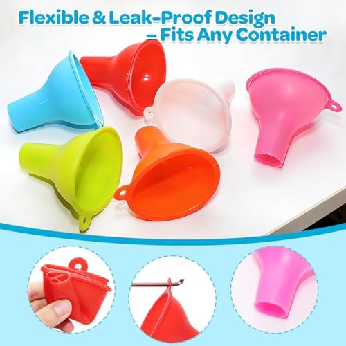 6-Piece Colorful Silicone Funnel Set for Kitchen & Cooking - Flexible