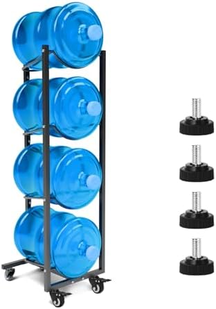 5 Gallon Water Jug Holder with 4 Wheels: 5 Gal Bottle Storage Rack