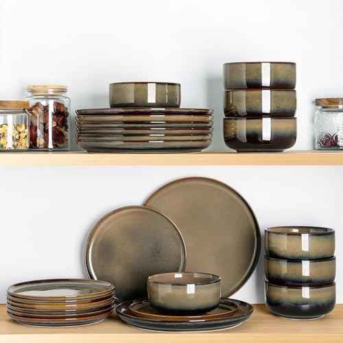 TheTerra Ceramic Dinnerware Set for 8, 24-Piece Plates and Bowls Set