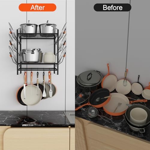 VyGrow 17 Inch Pot Rack Wall Mounted, 2 Tier Pots and Pans Organizer