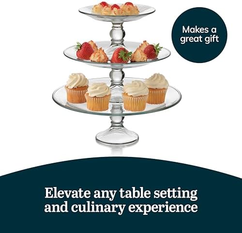 Libbey Selene 3 Tier Serving Stand Set, Elegant, Curvy Style Glass