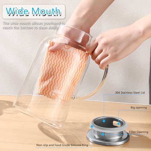 2Pack 68 oz Glass Pitcher With Lid. Glass Carafe for Hot/Cold Water.