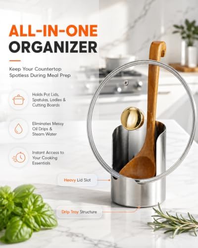 Kitchen Stainless Steel Utensil Pot Lid Holder Countertop