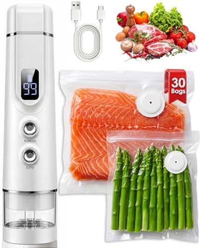 Vacuum Sealer for Food, 30 Reusable Bags, 20ml Tank