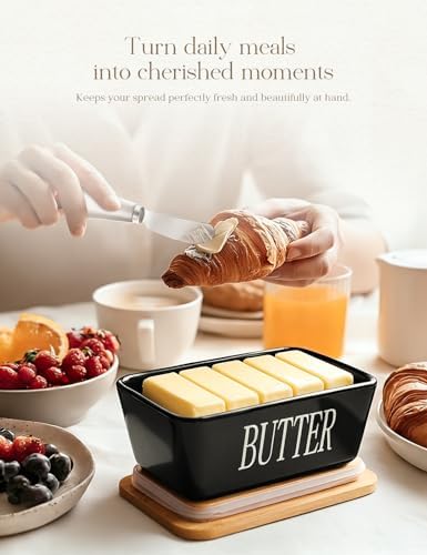 Ceramic Butter Dish with Lid and Knife & Silicone Seal for Countertop