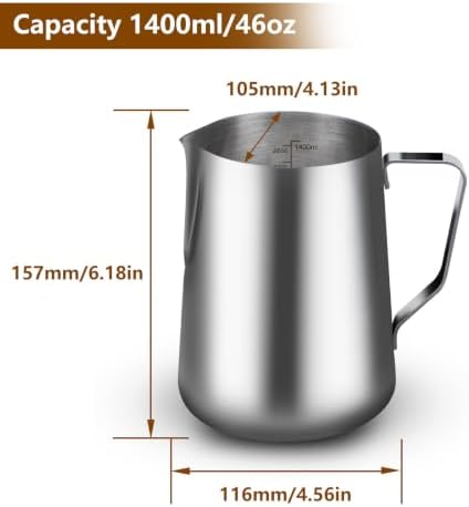 45oz Milk Frothing Pitcher with Latte Art Pen-Stainless Steel Steaming