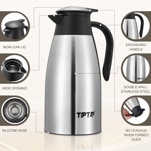 TIPTAP 70oz Thermal Coffee Carafe, Stainless Steel Insulated Vacuum