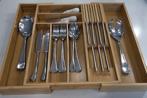 Nexxuss Bamboo Kitchen Drawer Organizer, Expandable Utensil Organizer