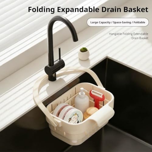 Foldable Hanging Sink Drain Basket,2026 Stretchable Kitchen Colander