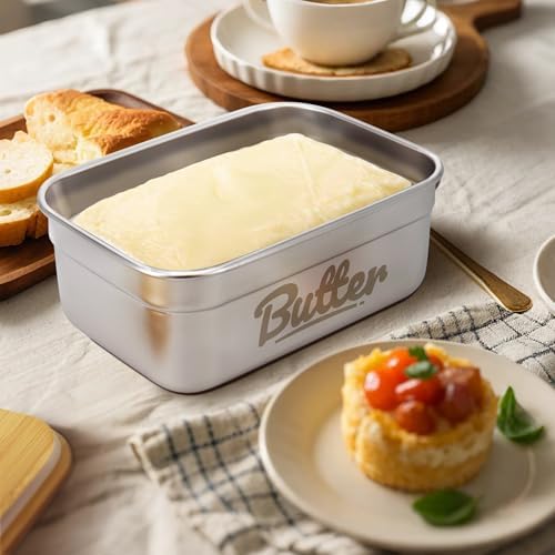 Large Stainless Steel Butter Dish, Airtight Lid, Holds 4 Sticks
