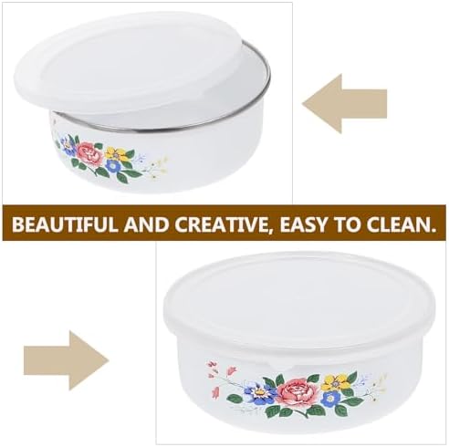 SUPVOX 3Pcs Vintage Enamel Nesting Bowls with Lids, Floral Print Food