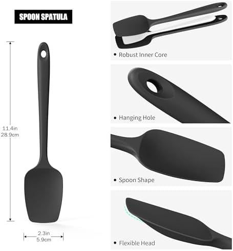 Doosu Silicone Spoon Spatulas, 3-Piece, Black