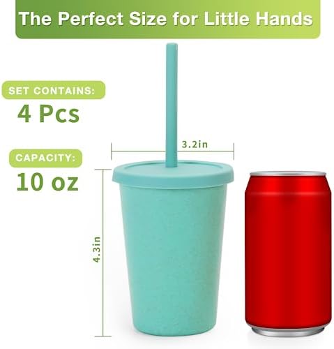 Mfacoy 4 Pack Wheat Straw Cups with Lid and Straws, 10 oz Unbreakable