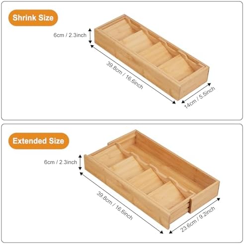 Expandable Bamboo Kitchen Drawer Organizer, Adjustable Silverware
