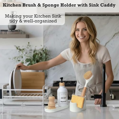 Ceramic Sponge and Brush Holder Set, White